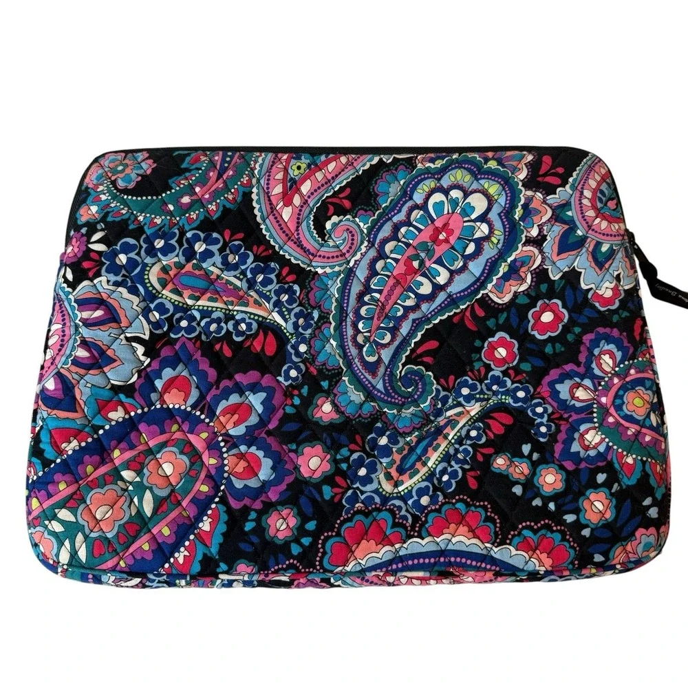 Vera Bradley Laptop Sleeve Quilted Black Haymarket Paisley 14x11 Classic Office